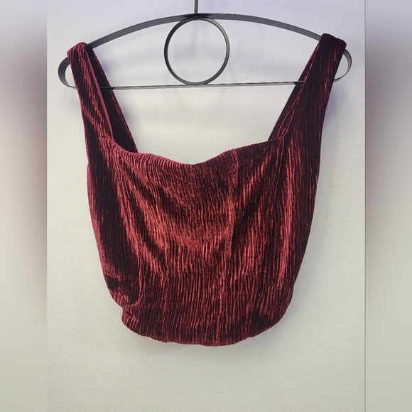 N By Naked Wardrobe Boned Plush Velvet Bustier Crop Tank Top In Wine Size XL - Picture 9 of 9